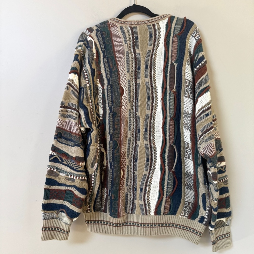 Croft & Barrow 3D round-neck Coogi-style pullover sweater neutral brown Large - Picture 3 of 8